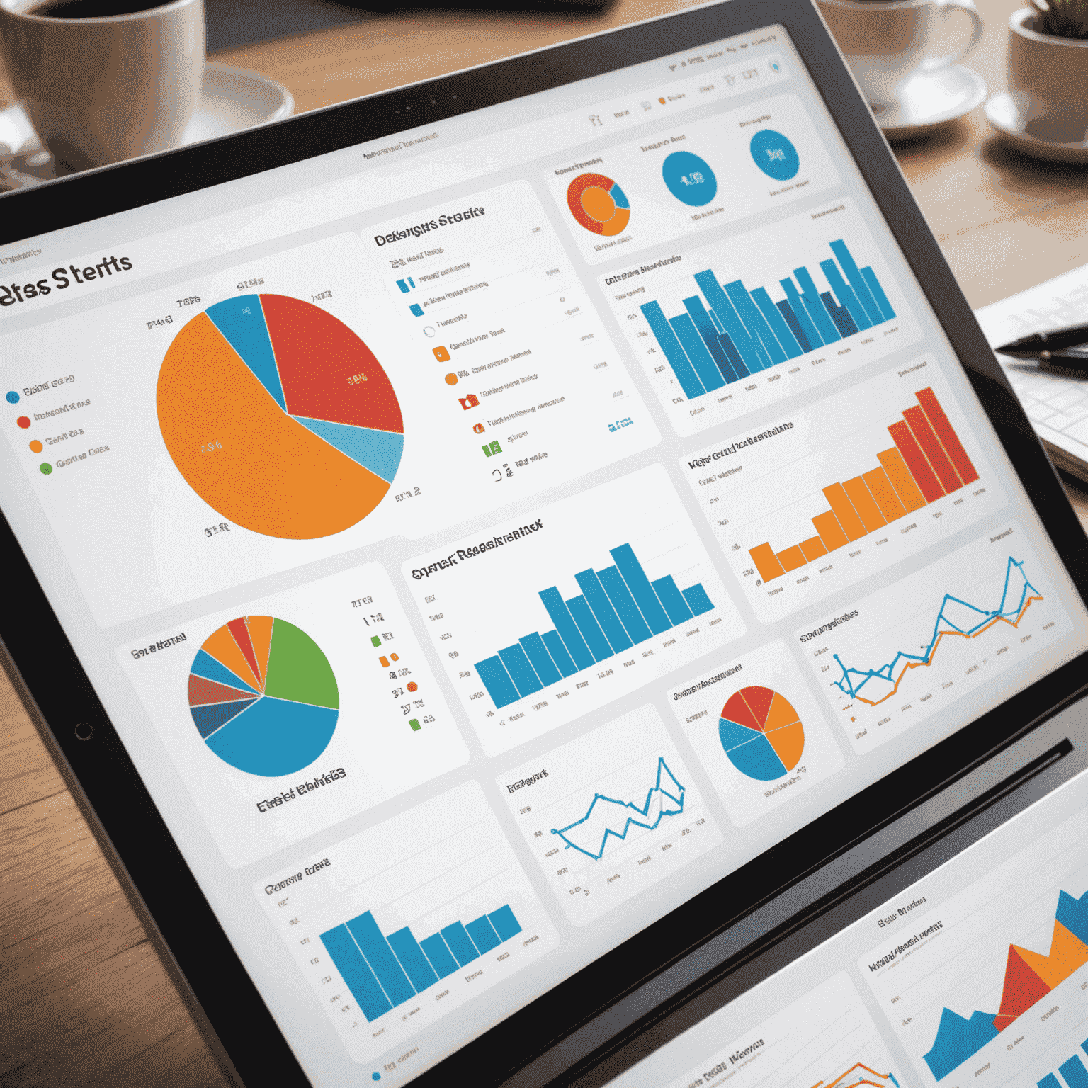 Data visualization dashboard showing various business metrics including sales trends, customer segmentation, and market analysis