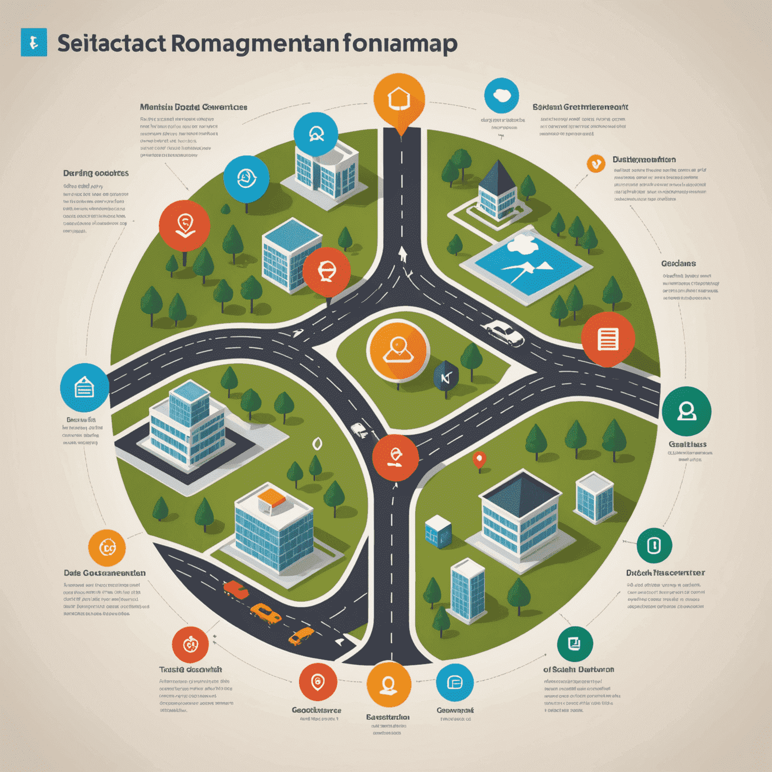 A strategic roadmap for data management, with icons representing data governance, analytics, and business growth